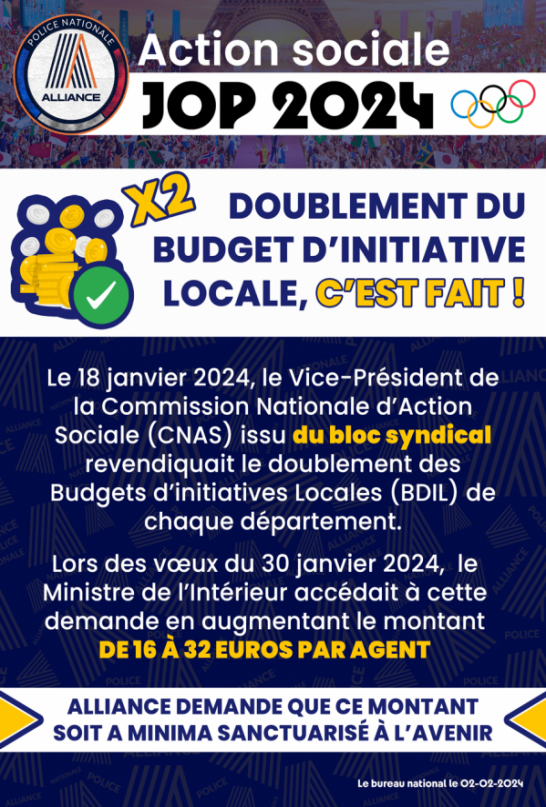 Action sociale JOP 2024. Doublement du budget d'initiative locale : C'EST FAIT !