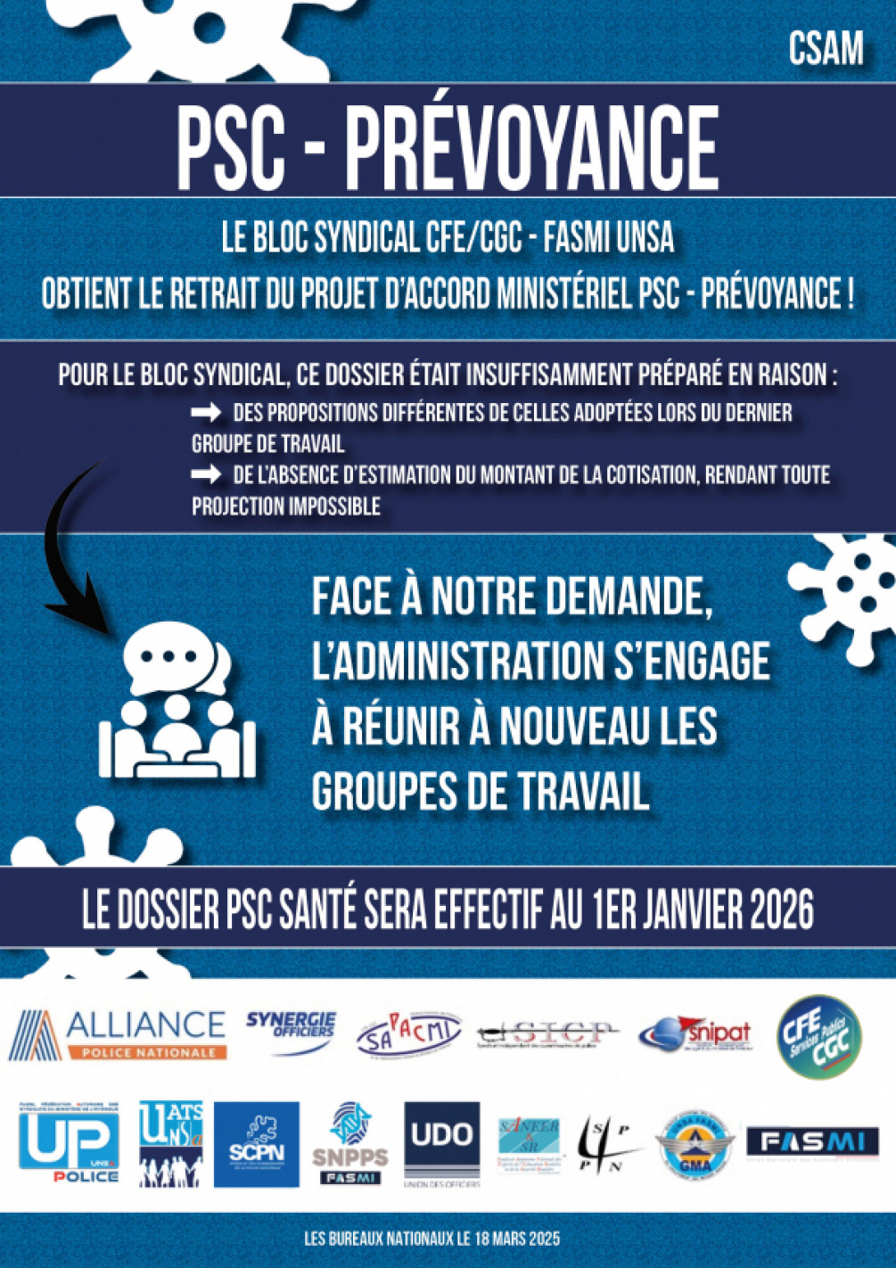 PSC - PRÉVOYANCE : LE BLOC SYNDICAL CFE/CGC-FASMI UNSA OBTIENT LE RETRAIT DU PROJET D'ACCORD MINISTÉRIEL PSC - PRÉVOYANCE !
