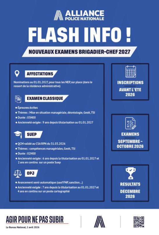 nouveaux examens brigadier chef 2027